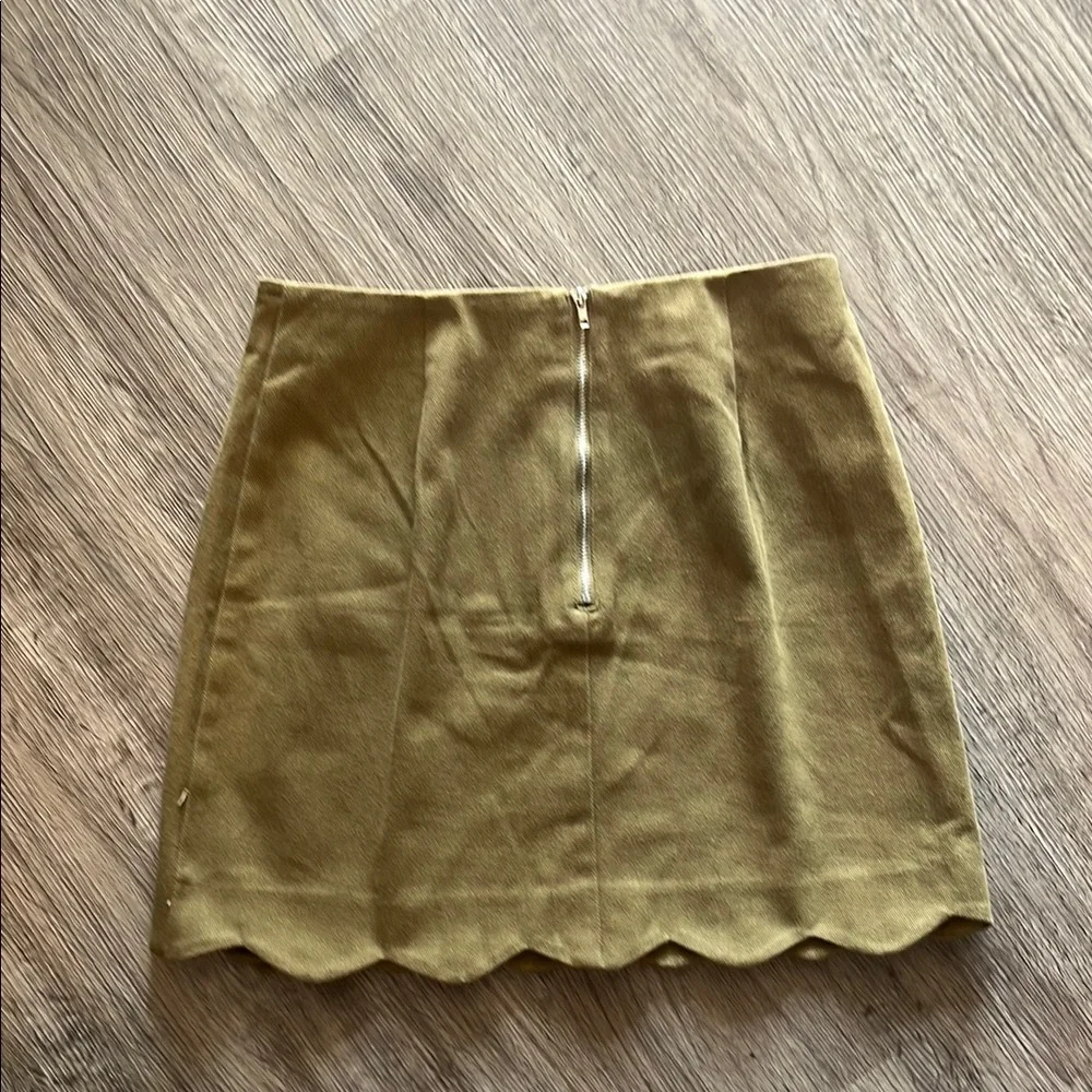 Miami Tan Green Asymmetrical Pencil Mini Skirt - Picture 4 of 5
